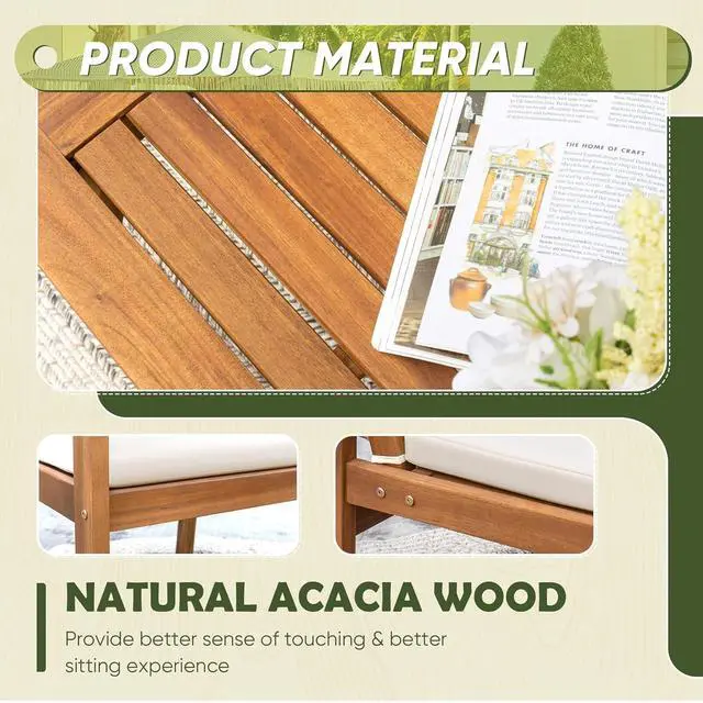 Alt view image 6 of 7 - Muebles de patio de 4 piezas de madera de acacia para exteriores, juego de sofá de conversación con mesa y cojines, muebles de porche para terraza, balcón, patio trasero