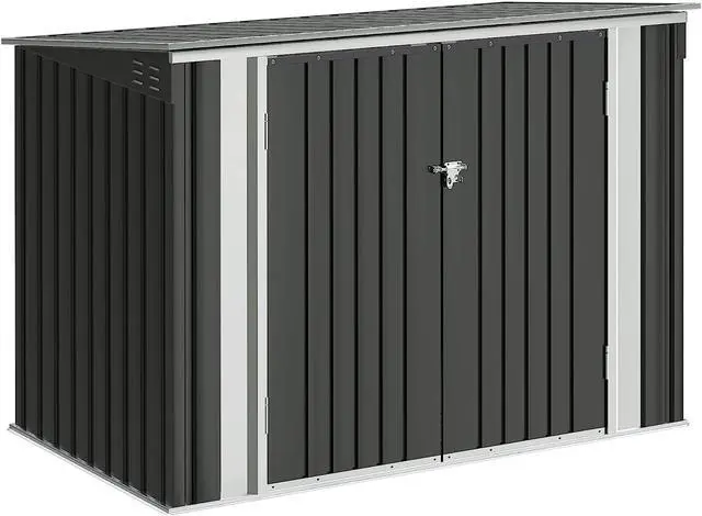 Alt view image 4 of 7 - Cobertizo de Almacenamiento Exterior 5.8 x 3.3 Pies Cobertizo Metálico para Basura Impermeable Almacenamiento Exterior con Tapa Cadena Varilla de Gas Hidráulica para Bote de Basura Herramientas