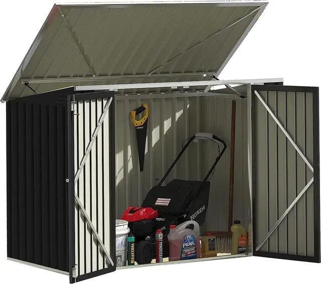 Main image of Cobertizo de Almacenamiento Exterior 5.8 x 3.3 Pies Cobertizo Metálico para Basura Impermeable Almacenamiento Exterior con Tapa Cadena Varilla de Gas Hidráulica para Bote de Basura Herramientas