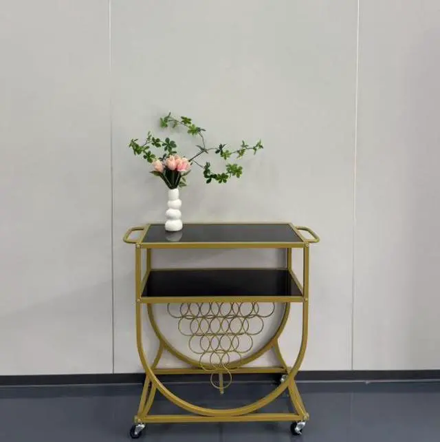 Alt view image 3 of 5 - The black and gold color combination of the dining cart trolley makes it extremely convenient for storage and organization.