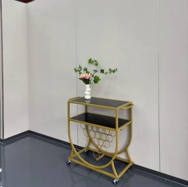 Alt view image 4 of 5 - The black and gold color combination of the dining cart trolley makes it extremely convenient for storage and organization.