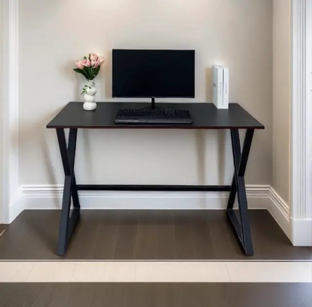 Alt view image 5 of 5 - Simple and versatile X-shaped support computer desk with black surface, stable and durable, suitable for office and home use, universal model.