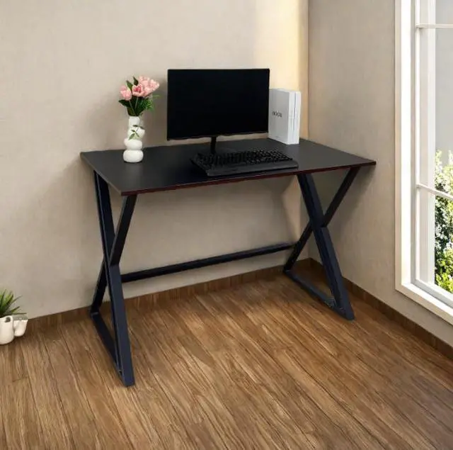 Alt view image 2 of 5 - Simple and versatile X-shaped support computer desk with black surface, stable and durable, suitable for office and home use, universal model.