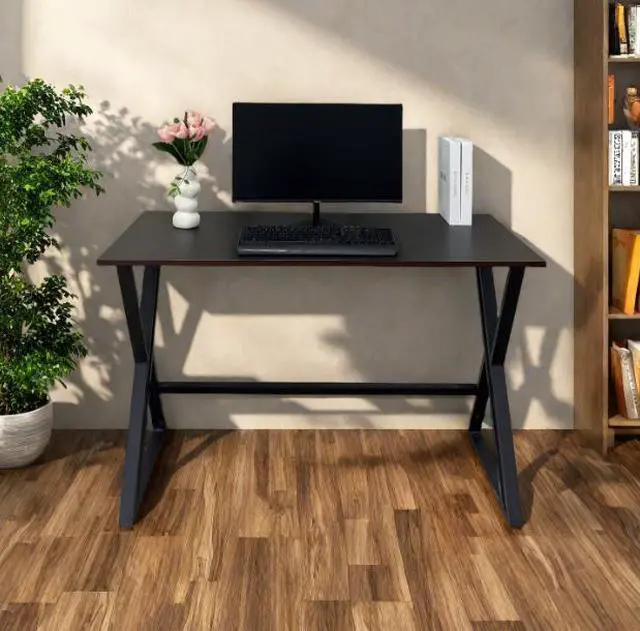 Alt view image 3 of 5 - Simple and versatile X-shaped support computer desk with black surface, stable and durable, suitable for office and home use, universal model.