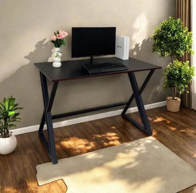 Alt view image 4 of 5 - Simple and versatile X-shaped support computer desk with black surface, stable and durable, suitable for office and home use, universal model.