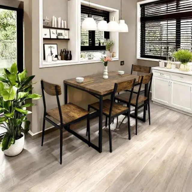 Alt view image 3 of 5 - Vintage and retro set of dining table and chairs - one table and four chairs for a restaurant or café project