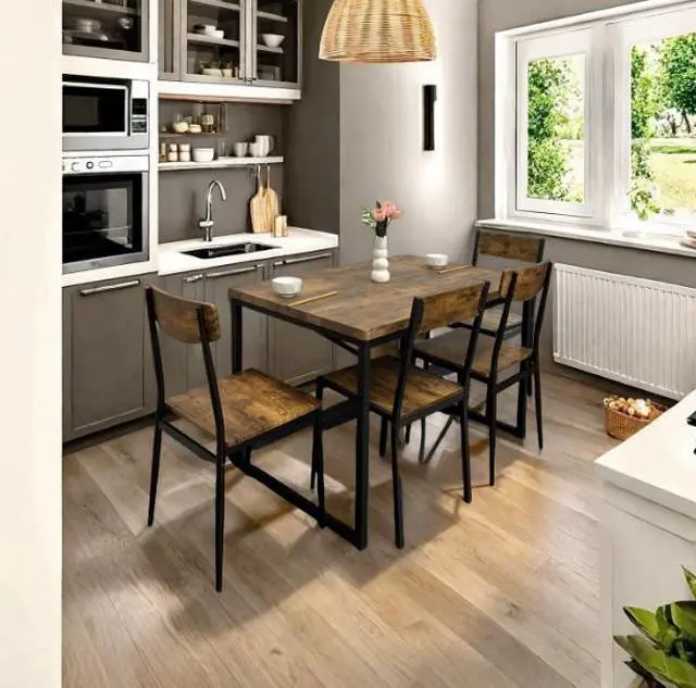 Alt view image 4 of 5 - Vintage and retro set of dining table and chairs - one table and four chairs for a restaurant or café project