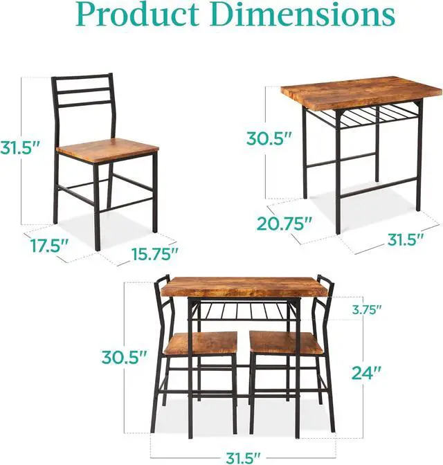 Alt view image 2 of 7 - Best Choice Products Juego de comedor moderno de 3 piezas, comedor que ahorra espacio para cocina, comedor, espacio pequeño con marco de acero, estante de almacenamiento integrado, color marrón medio