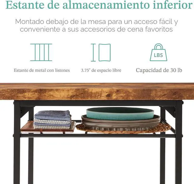 Alt view image 3 of 7 - Best Choice Products Juego de comedor moderno de 3 piezas, comedor que ahorra espacio para cocina, comedor, espacio pequeño con marco de acero, estante de almacenamiento integrado, color marrón medio