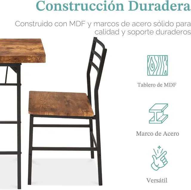 Alt view image 4 of 7 - Best Choice Products Juego de comedor moderno de 3 piezas, comedor que ahorra espacio para cocina, comedor, espacio pequeño con marco de acero, estante de almacenamiento integrado, color marrón medio