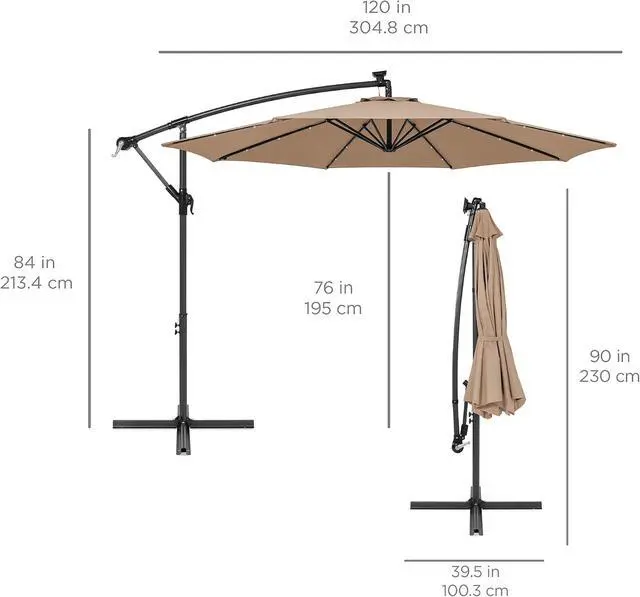 Alt view image 3 of 7 - Best Choice Products Sombrilla de Patio de Mercado Colgante Descentrada con LED Solar de 10 pies para Patio Trasero, Junto a la Piscina, Césped y Jardín con Fácil Ajuste de Inclinación, Sombra de