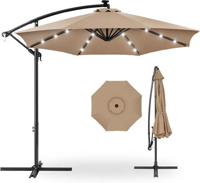 Main image of Best Choice Products Sombrilla de Patio de Mercado Colgante Descentrada con LED Solar de 10 pies para Patio Trasero, Junto a la Piscina, Césped y Jardín con Fácil Ajuste de Inclinación, Sombra de