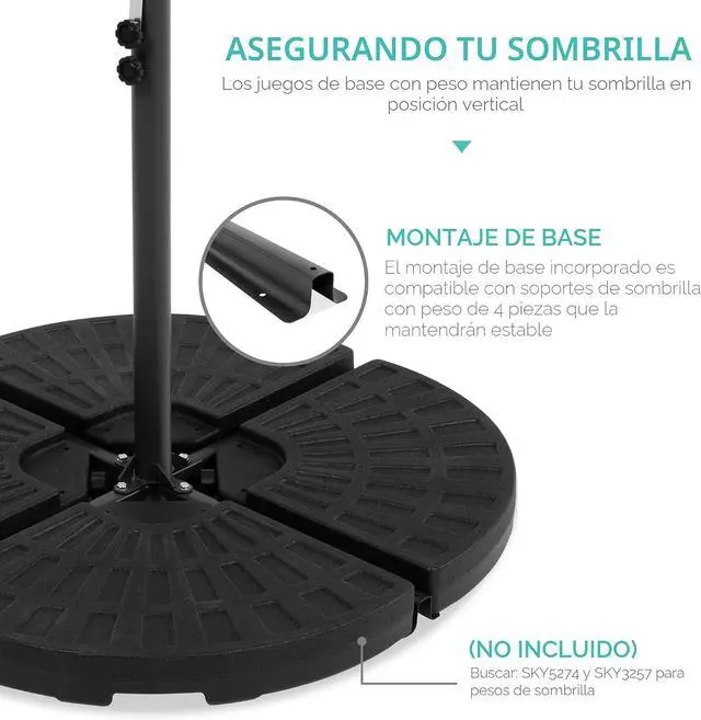Alt view image 5 of 7 - Best Choice Products Sombrilla de Patio de Mercado Colgante Descentrada con LED Solar de 10 pies para Patio Trasero, Junto a la Piscina, Césped y Jardín con Fácil Ajuste de Inclinación, Sombra de