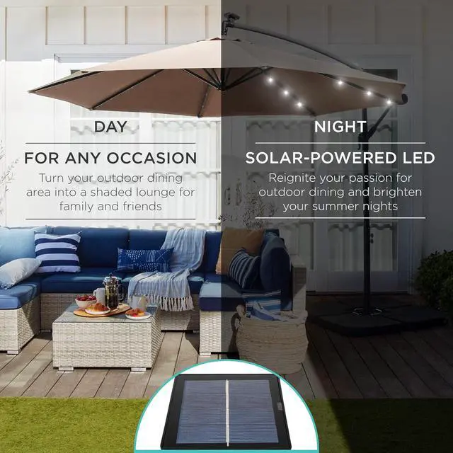 Alt view image 7 of 7 - Best Choice Products Sombrilla de Patio de Mercado Colgante Descentrada con LED Solar de 10 pies para Patio Trasero, Junto a la Piscina, Césped y Jardín con Fácil Ajuste de Inclinación, Sombra de
