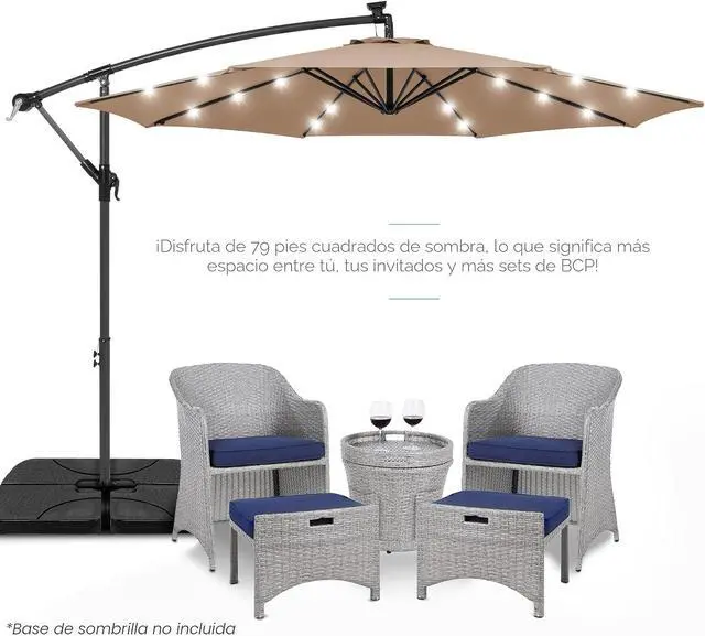 Alt view image 2 of 7 - Best Choice Products Sombrilla de Patio de Mercado Colgante Descentrada con LED Solar de 10 pies para Patio Trasero, Junto a la Piscina, Césped y Jardín con Fácil Ajuste de Inclinación, Sombra de