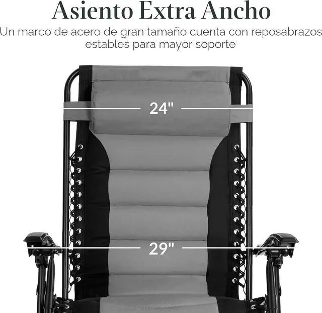 Alt view image 4 of 7 - acolchada de gravedad cero de gran tamaño, reclinable plegable para patio al aire libre, tumbona antigravedad XL para patio trasero con reposacabezas, portavasos, bandeja