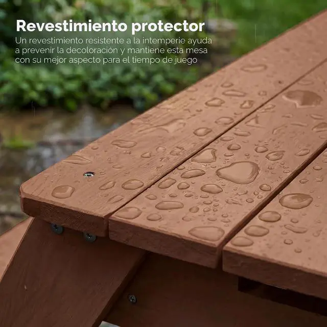 Alt view image 6 of 7 - Mesa de arena y agua 3 en 1 para niños, mesa de picnic convertible de madera para exteriores con paraguas, 2 bandejas, parte superior extraíble, capacidad de 220 libras por banco