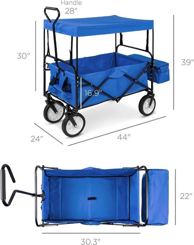 Alt view image 7 of 7 - Vagón Utilitario Plegable Colapsible para Exteriores con Toldo, Carrito de Jardín para Playa, Pícnic, Campamento, Fiestas de Tailgating con Toldo Removible, Bolsillos Desmontables