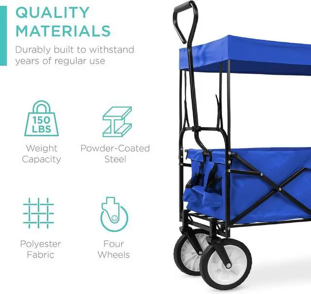 Alt view image 2 of 7 - Vagón Utilitario Plegable Colapsible para Exteriores con Toldo, Carrito de Jardín para Playa, Pícnic, Campamento, Fiestas de Tailgating con Toldo Removible, Bolsillos Desmontables