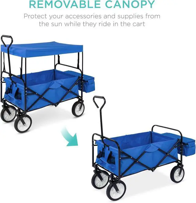 Alt view image 3 of 7 - Vagón Utilitario Plegable Colapsible para Exteriores con Toldo, Carrito de Jardín para Playa, Pícnic, Campamento, Fiestas de Tailgating con Toldo Removible, Bolsillos Desmontables