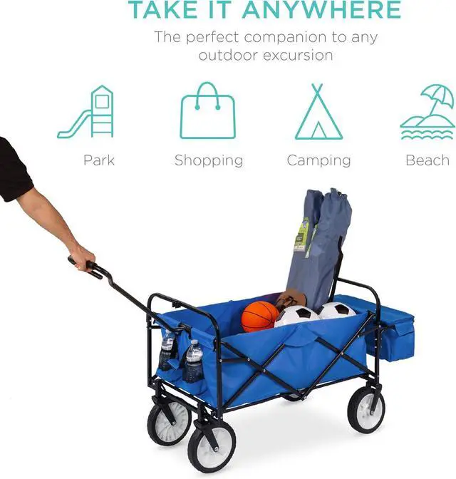 Alt view image 4 of 7 - Vagón Utilitario Plegable Colapsible para Exteriores con Toldo, Carrito de Jardín para Playa, Pícnic, Campamento, Fiestas de Tailgating con Toldo Removible, Bolsillos Desmontables
