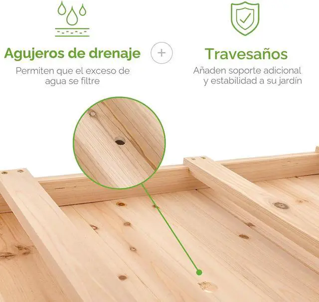 Alt view image 3 of 7 - Cama de jardín elevada de 48 x 24 x 32 pulgadas, maceta de madera elevada móvil con ruedas bloqueables, estante de almacenamiento, forro protector, color natural
