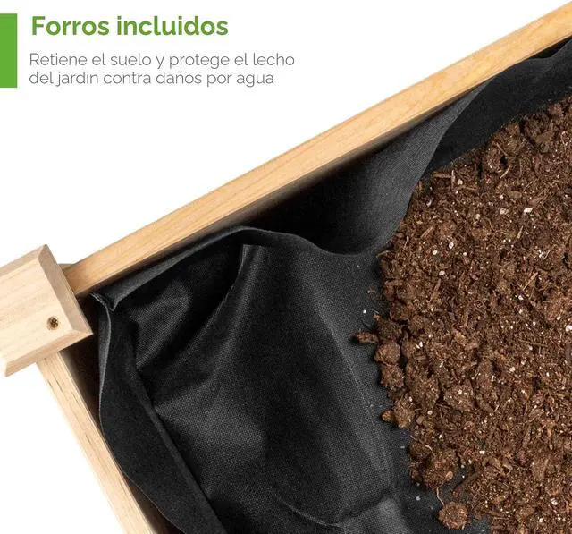 Alt view image 4 of 7 - Cama de jardín elevada de 48 x 24 x 32 pulgadas, maceta de madera elevada móvil con ruedas bloqueables, estante de almacenamiento, forro protector, color natural