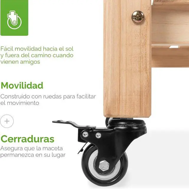 Alt view image 5 of 7 - Cama de jardín elevada de 48 x 24 x 32 pulgadas, maceta de madera elevada móvil con ruedas bloqueables, estante de almacenamiento, forro protector, color natural