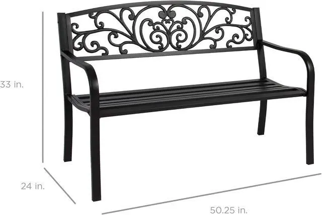 Alt view image 3 of 7 - Mejor Elección Productos 50 in patio parque banco de jardín patio marco de acero inoxidable muebles al aire porche silla, L, Negro