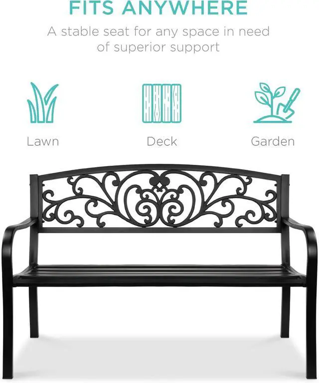 Alt view image 2 of 7 - Mejor Elección Productos 50 in patio parque banco de jardín patio marco de acero inoxidable muebles al aire porche silla, L, Negro