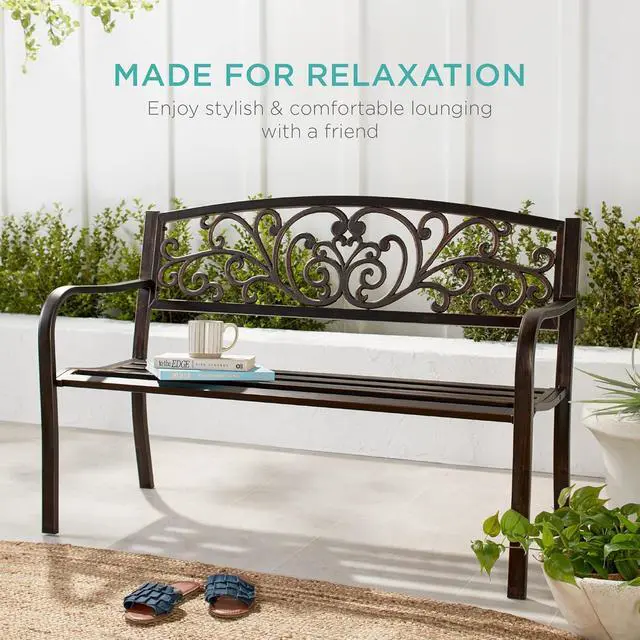 Alt view image 6 of 7 - Mejor Elección Productos 50 in patio parque banco de jardín patio marco de acero inoxidable muebles al aire porche silla, L, Negro