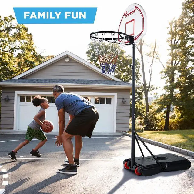 Alt view image 5 of 7 - Canasta de baloncesto para niños con altura ajustable, tablero portátil con 2 ruedas, base rellenable, de 70.5 a 82.3 pulgadas de alto