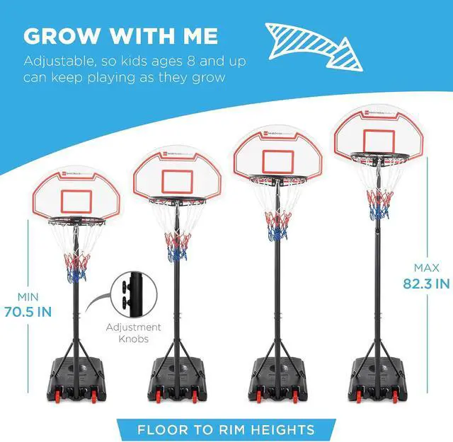Alt view image 4 of 7 - Canasta de baloncesto para niños con altura ajustable, tablero portátil con 2 ruedas, base rellenable, de 70.5 a 82.3 pulgadas de alto