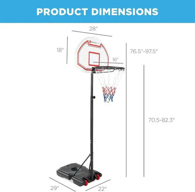 Alt view image 2 of 7 - Canasta de baloncesto para niños con altura ajustable, tablero portátil con 2 ruedas, base rellenable, de 70.5 a 82.3 pulgadas de alto