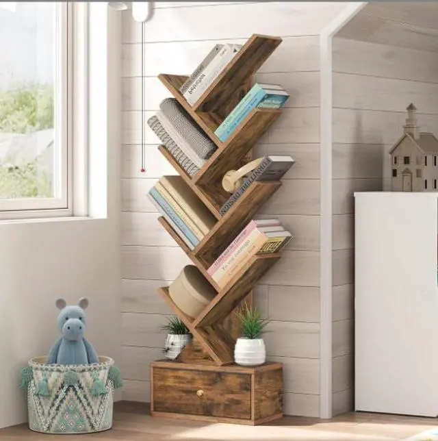 Alt view image 2 of 2 - Tree-shaped bookshelf, creative multi-tiered wall-mounted storage rack for living room, bedroom, home office, and children's picture book organization