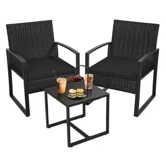 Alt view image 2 of 5 - Outdoor courtyard wicker three-piece sofa chair and coffee table set
