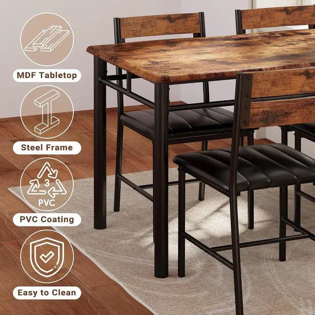 Alt view image 4 of 7 - Juego de mesa de comedor para 4, mesa de cocina de madera con sillas tapizadas para cocina y espacios pequeños, color marrón rústico