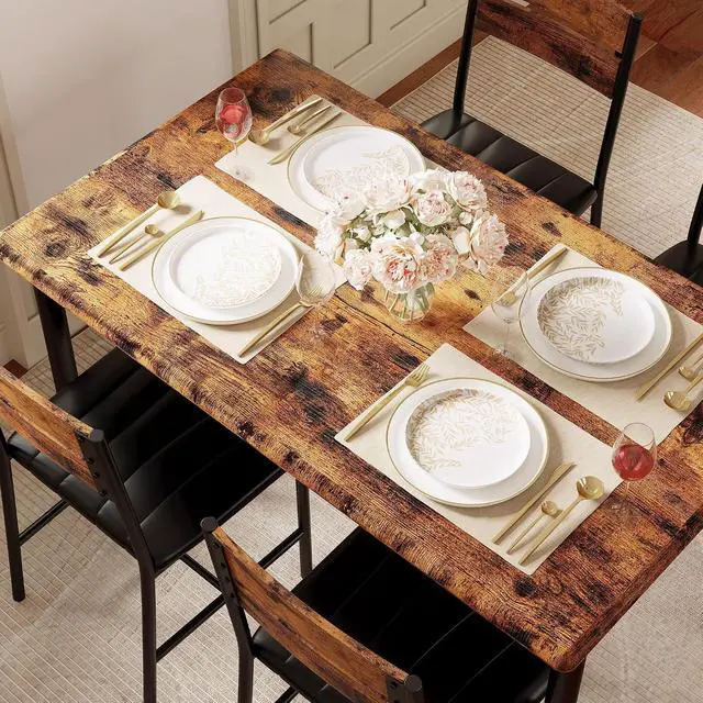 Alt view image 3 of 7 - Juego de mesa de comedor para 4, mesa de cocina de madera con sillas tapizadas para cocina y espacios pequeños, color marrón rústico