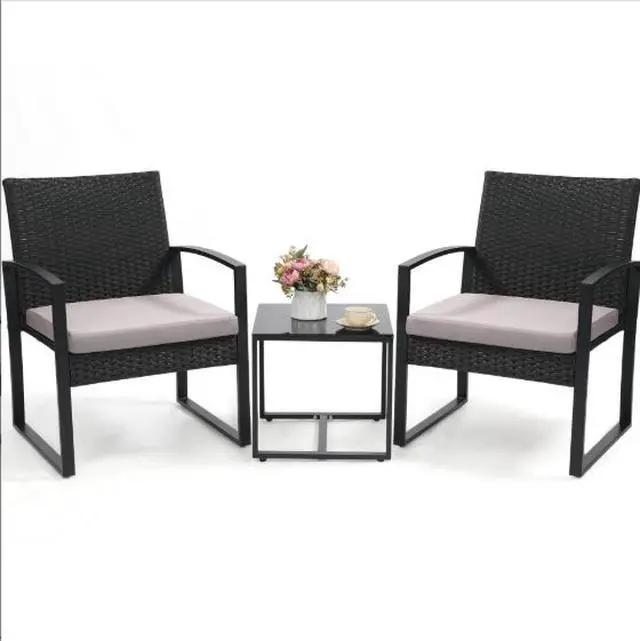Alt view image 2 of 3 - Outdoor courtyard woven sofa - Garden terrace villa woven chair and coffee table set - Three-piece set for leisure tea table set