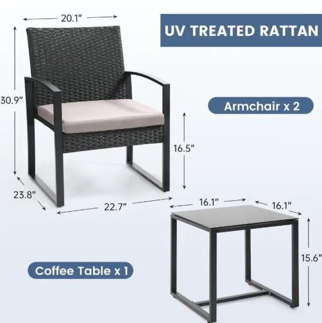 Alt view image 3 of 3 - Outdoor courtyard woven sofa - Garden terrace villa woven chair and coffee table set - Three-piece set for leisure tea table set