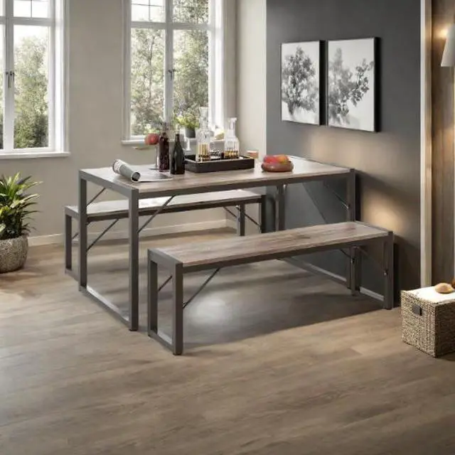 Alt view image 4 of 5 - A dining table and two chairs in a set, an economical type of dining table