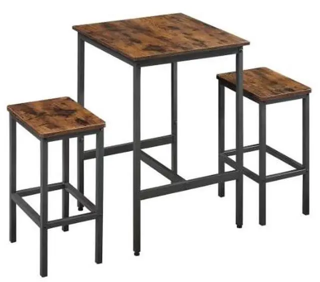Main image of Industrial style metal bar tables and chairs. Outdoor and indoor dual-purpose bar table and dining furniture. Durable and slip-resistant high-legged stools set.