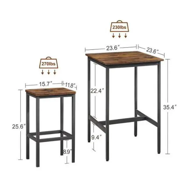 Alt view image 2 of 4 - Industrial style metal bar tables and chairs. Outdoor and indoor dual-purpose bar table and dining furniture. Durable and slip-resistant high-legged stools set.