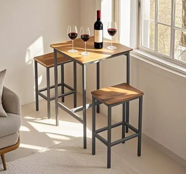 Alt view image 3 of 4 - Industrial style metal bar tables and chairs. Outdoor and indoor dual-purpose bar table and dining furniture. Durable and slip-resistant high-legged stools set.
