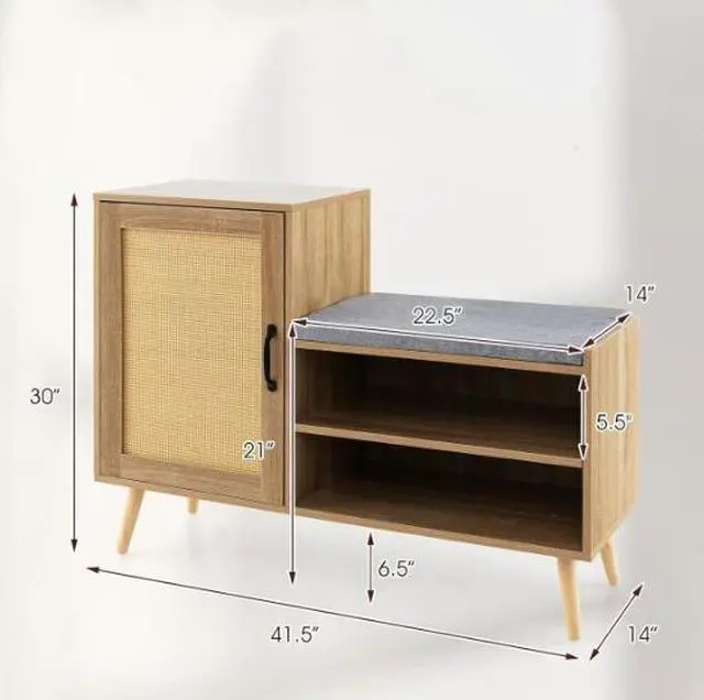 Alt view image 3 of 5 - Entry shoe rack with seating and storage cabinet integrated into the living room shoe rack with soft cushioned seat and modern minimalist entrance bench