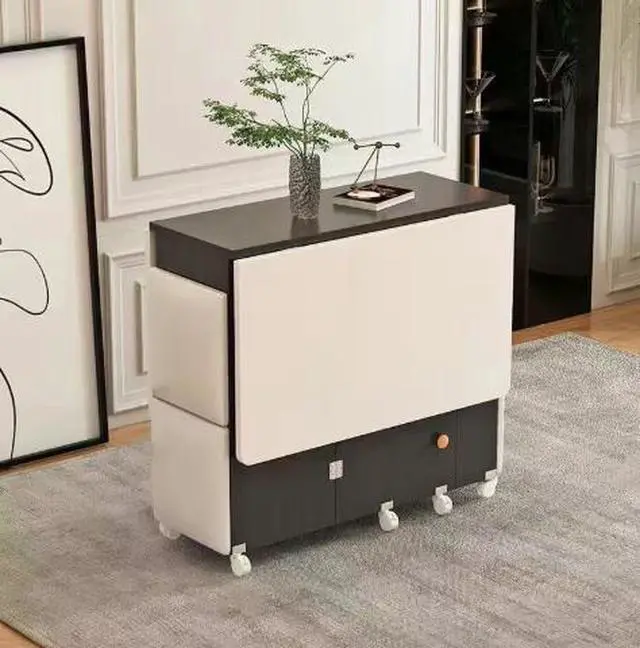 Alt view image 2 of 3 - A foldable household dining table that can be moved and extended, a rectangular simple small-sized multi-functional dining chair and table set for eating.