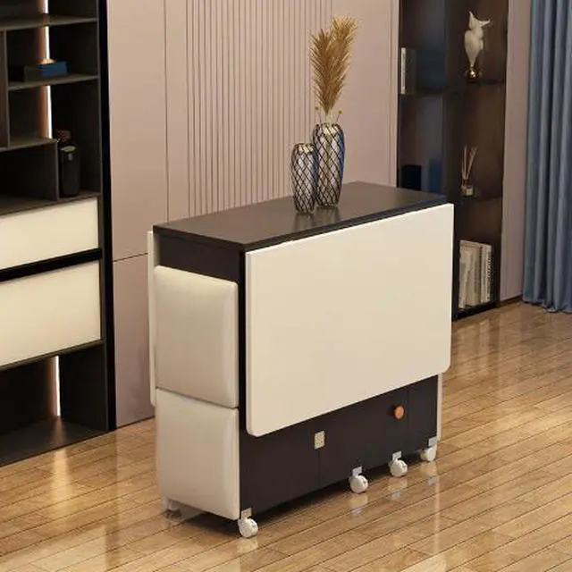 Alt view image 3 of 3 - A foldable household dining table that can be moved and extended, a rectangular simple small-sized multi-functional dining chair and table set for eating.
