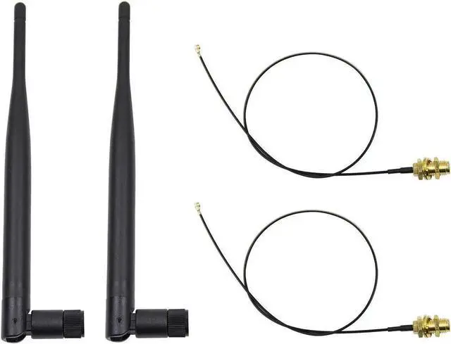 Main image of Highfine 2 x 6dBi 2.4GHz 5GHz Dual Band WiFi RP-SMA Antenna + 2 x 35cm U.fl /IPEX Cable