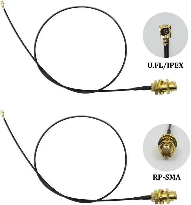 Alt view image 2 of 4 - Highfine 2 x 6dBi 2.4GHz 5GHz Dual Band WiFi RP-SMA Antenna + 2 x 35cm U.fl /IPEX Cable