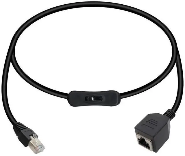 Main image of RJ45 Cat5e Ethernet Patch Cable Switch On/Off RJ45 Male to Female High Speed Right Angle Internet Network Cable LAN with Disconnect Switch for Cat5e/Cat5, Black(50CM/1.6Ft)